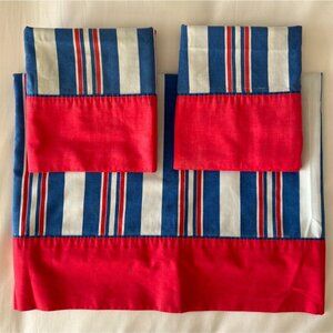 3 Pc Striped TWIN Flat Sheet + 2 Std Pillowcases No Iron Muslin 91 x71 USA Made